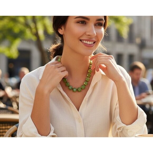 J. Crew Jewelry - New - J. Crew 17” Long Crystal Resin Green Statement Necklace